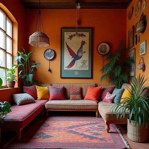 Bohemian eclectic bird decor style