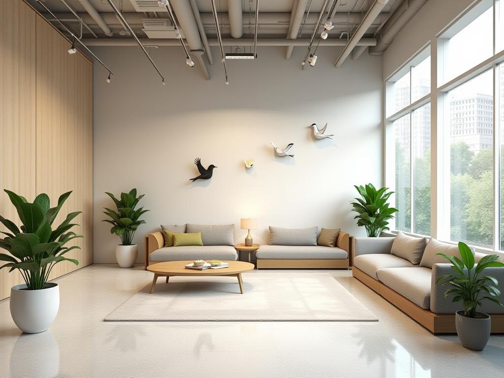 Modern corporate office with bird-themed interior design