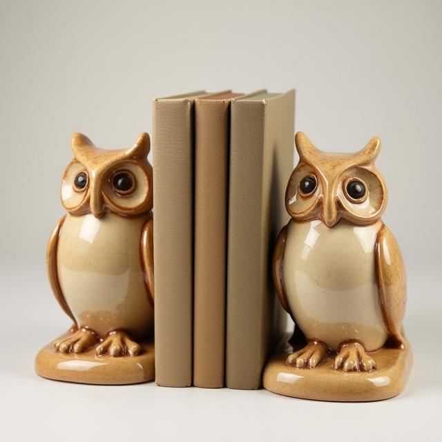 Owl ceramic bookends handcrafted