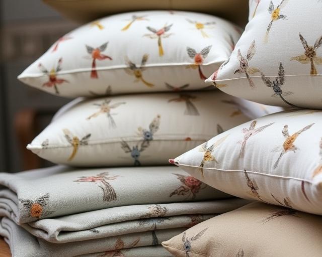 Bird motif textiles and cushions
